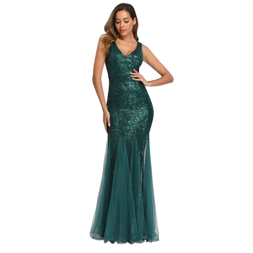 New✨ Elegant Emerald Green Sequin Mermaid Style Formal Evening Dress - Picture 1 of 6